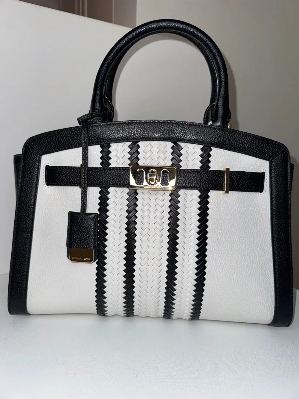 Michael Michael Kors Karson Large Woven Stripe Leather Satchel Bag
